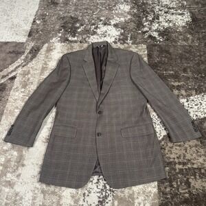 JOS A BANK Blazer Mens 42L Brown Windowpane Wool SportCoat Suit Jacket